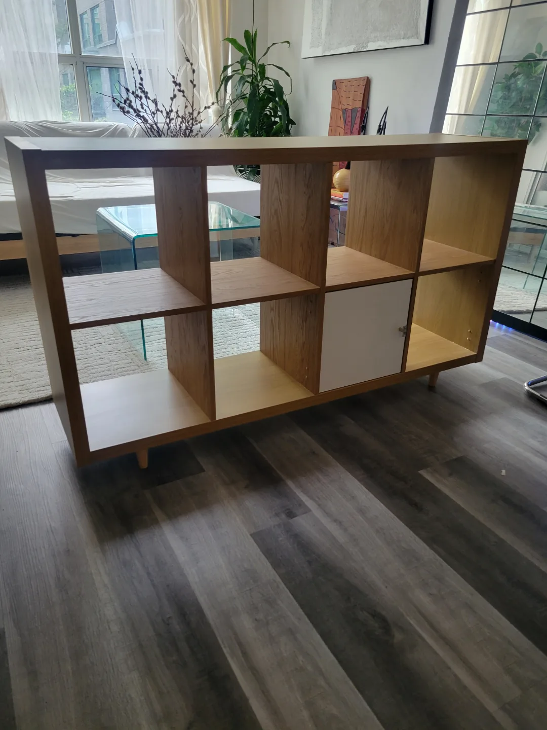 Ikea Kallaz Oak Wooden Shelving Unit with 1 Cabinet and legs thumbnail