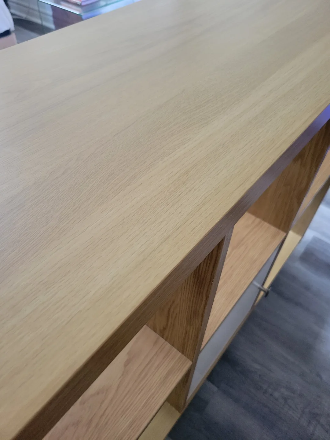 Ikea Kallaz Oak Wooden Shelving Unit with 1 Cabinet and legs image indicator(2)