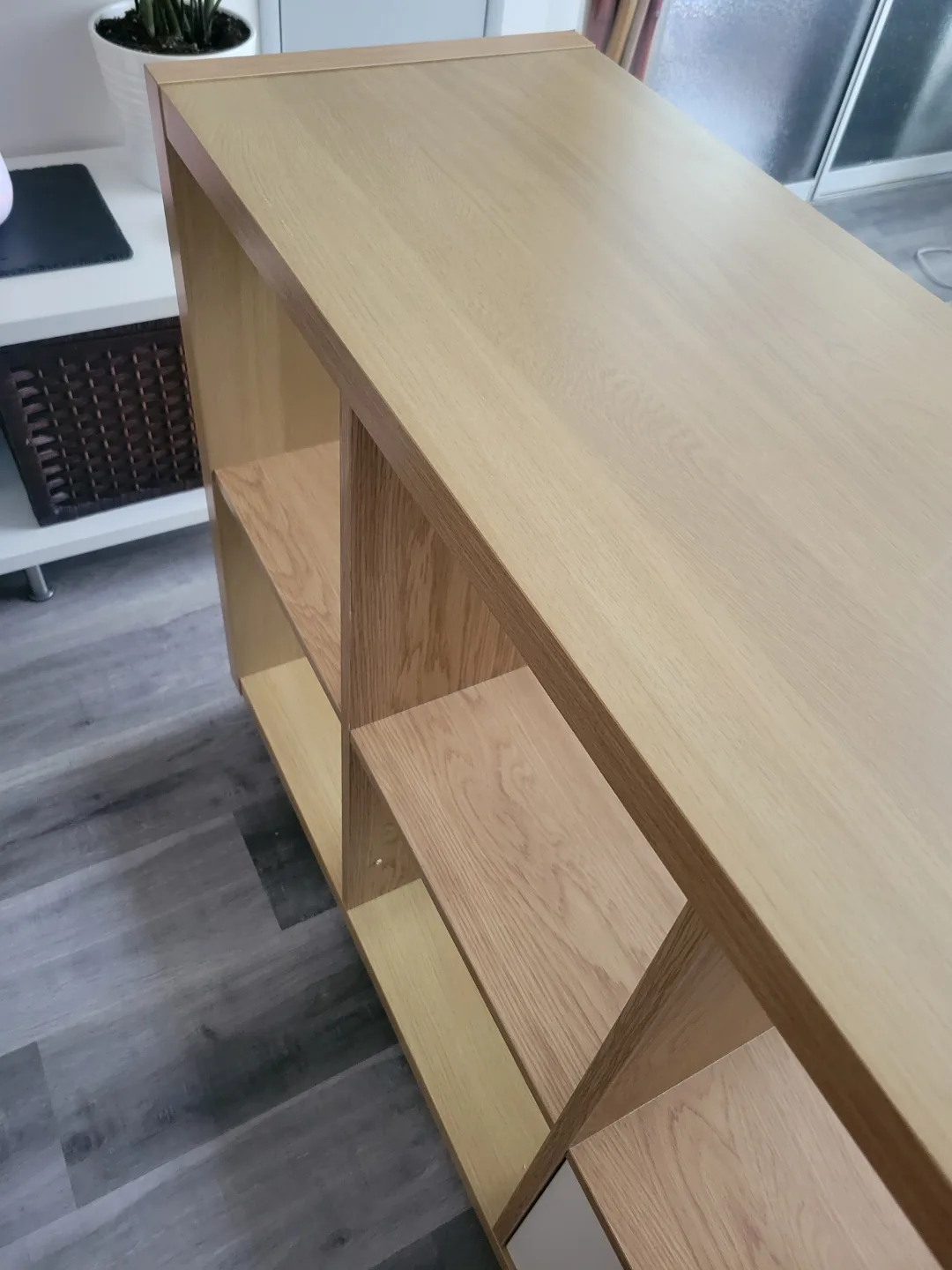 Ikea Kallaz Oak Wooden Shelving Unit with 1 Cabinet and legs image indicator(3)