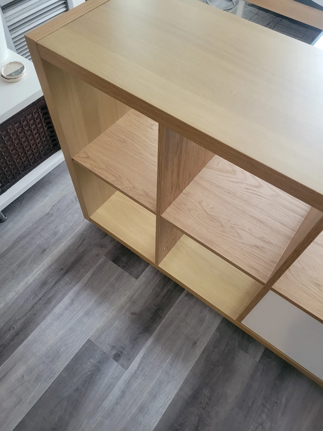 Ikea Kallaz Oak Wooden Shelving Unit with 1 Cabinet and legs image indicator(4)