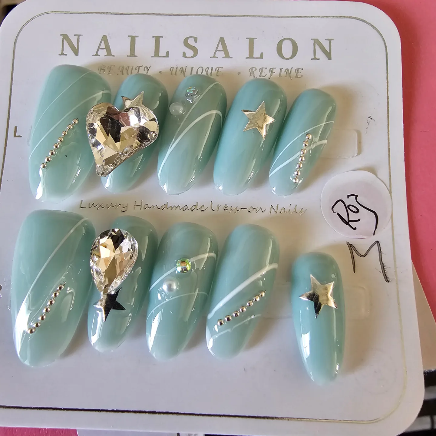 Press-on Nails - Red & Mint Green thumbnail