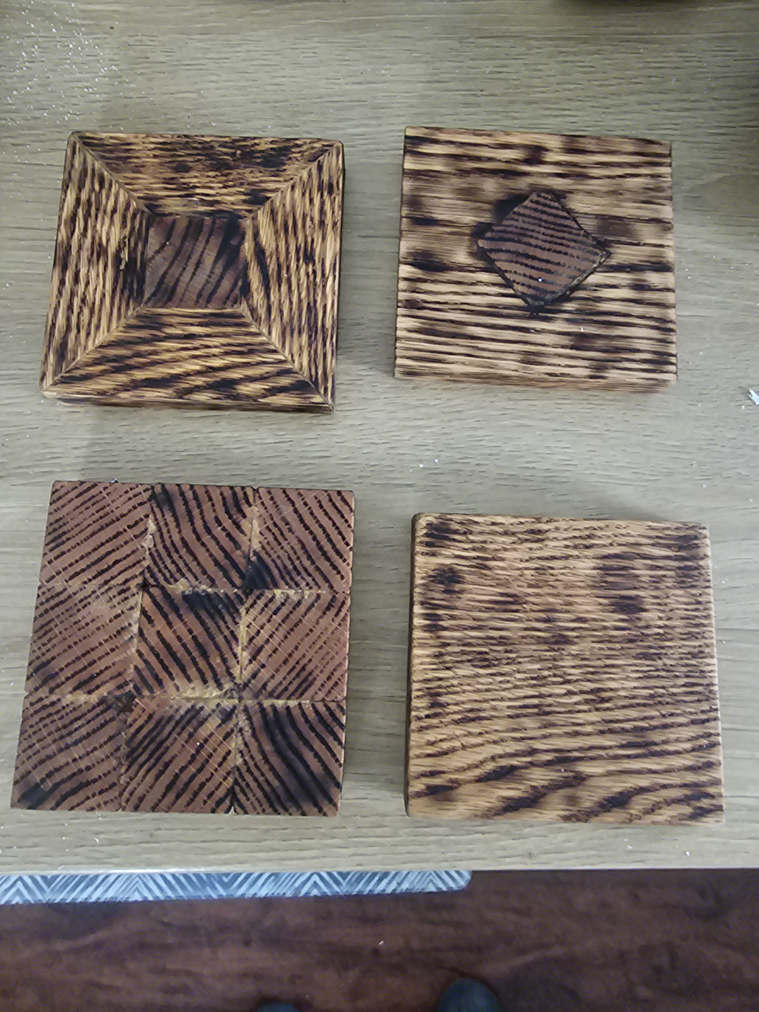 Set of Four Unique Burnt Wood Coasters