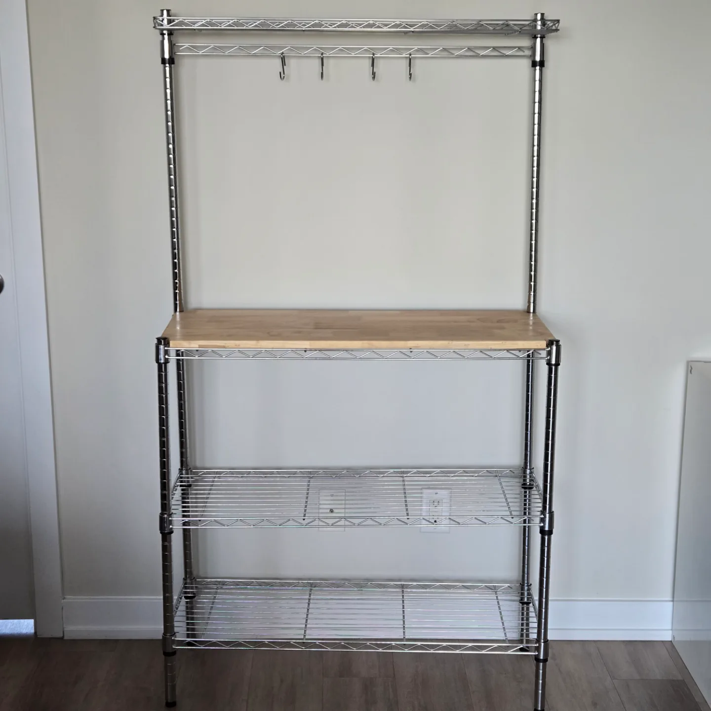 Storage rack with table, wood & chrome (Amazon Basics) thumbnail