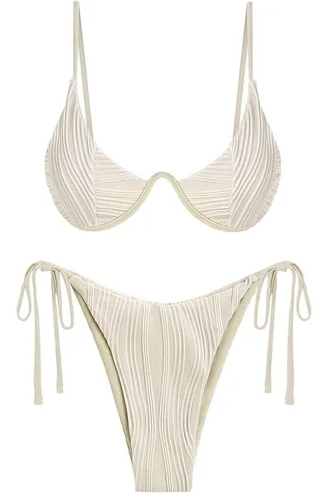 Zaful Cream Textured Underwire Bikini Set - Size S thumbnail