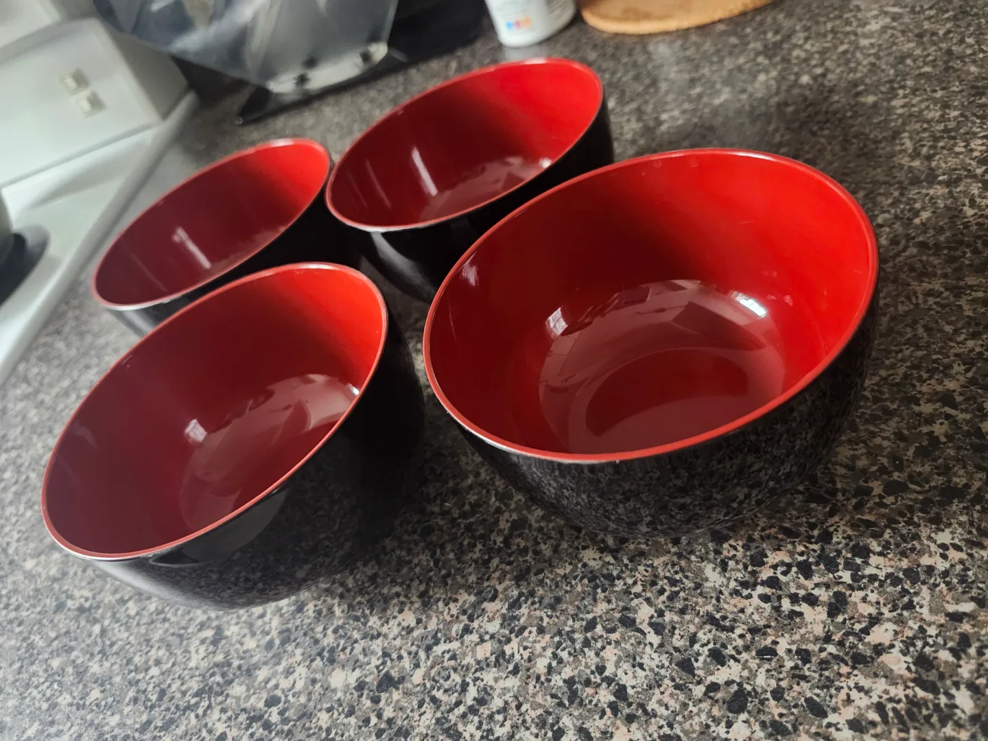 Set of Four Red and Black Bowls thumbnail