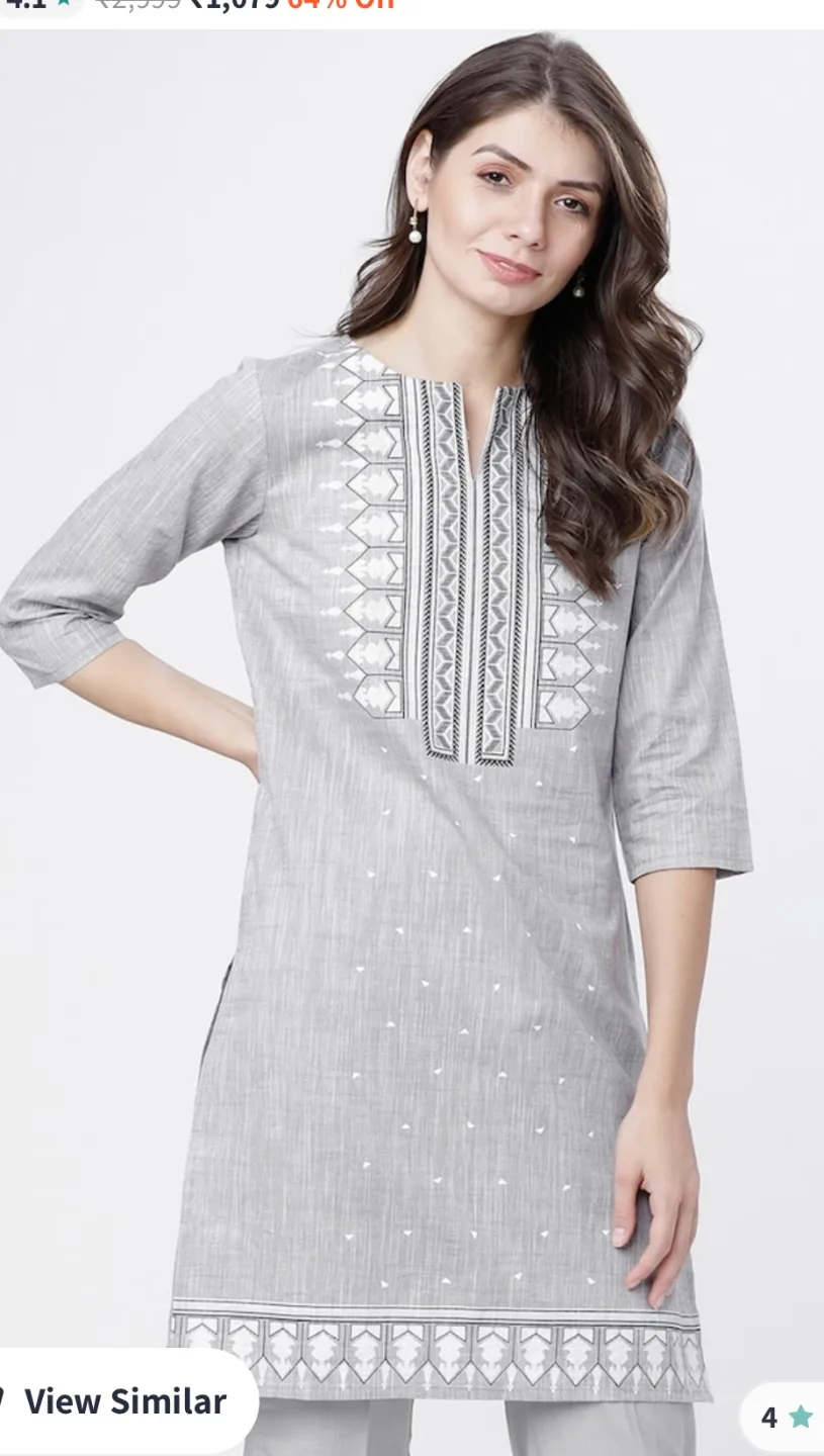 Grey embroidered kurta thumbnail