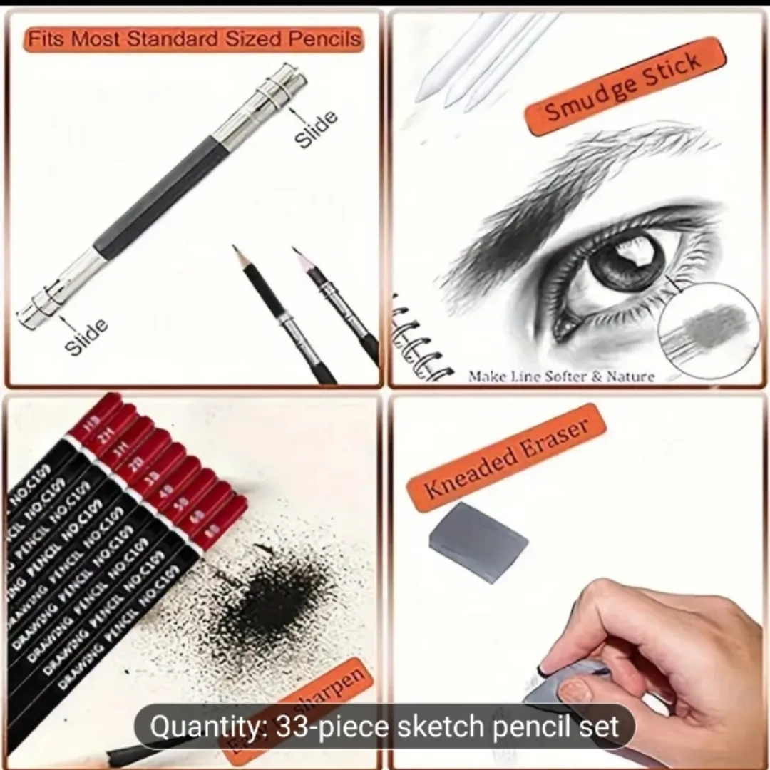 33-Piece Professional Sketch Pencil with Case and Belt image indicator(8)