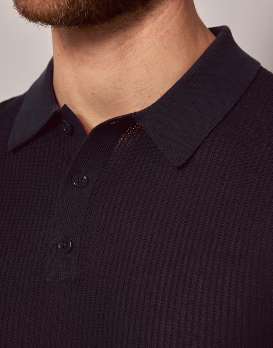 Hawes&Curtis Navy Tipped Textured Rib Knitted Cotton Polo Shirt - photo 5