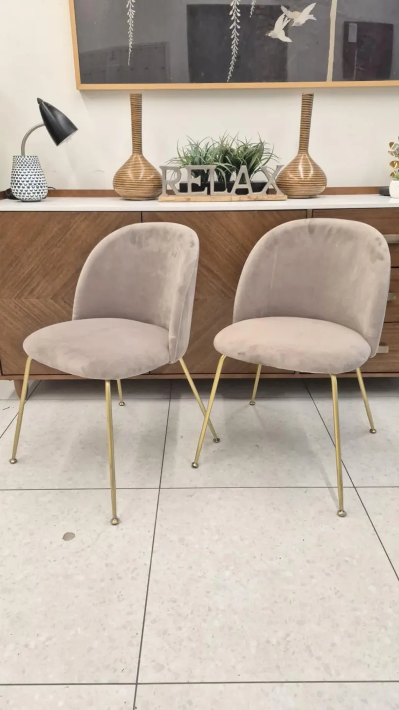 Pair Of Rove Concept Grey Dining Chairs With Gold Legs thumbnail