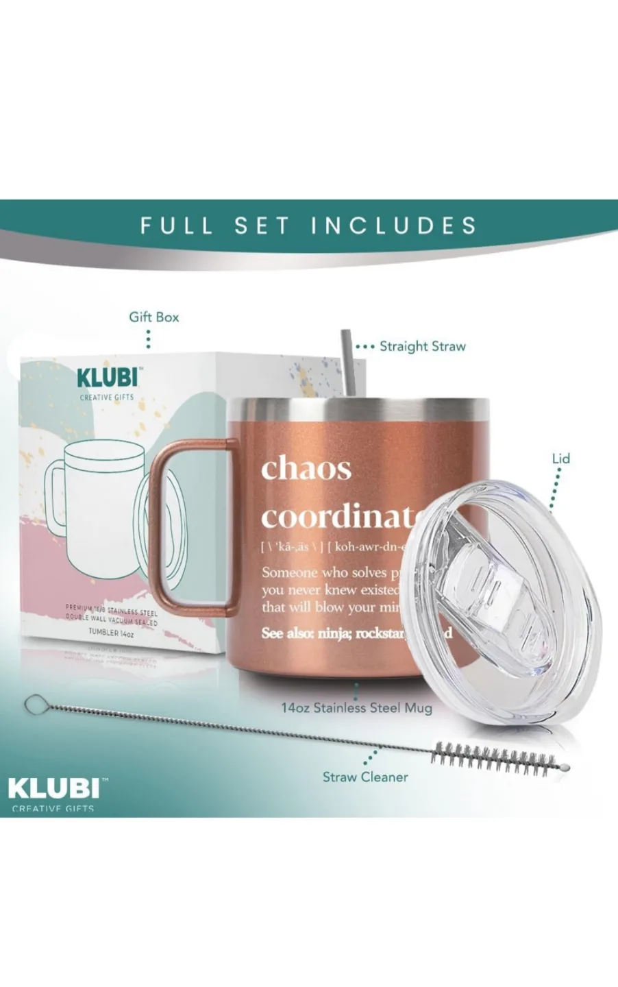 Klubi Creative Gifts Chaos Coordinator Rose Gold Tumbler image indicator(7)