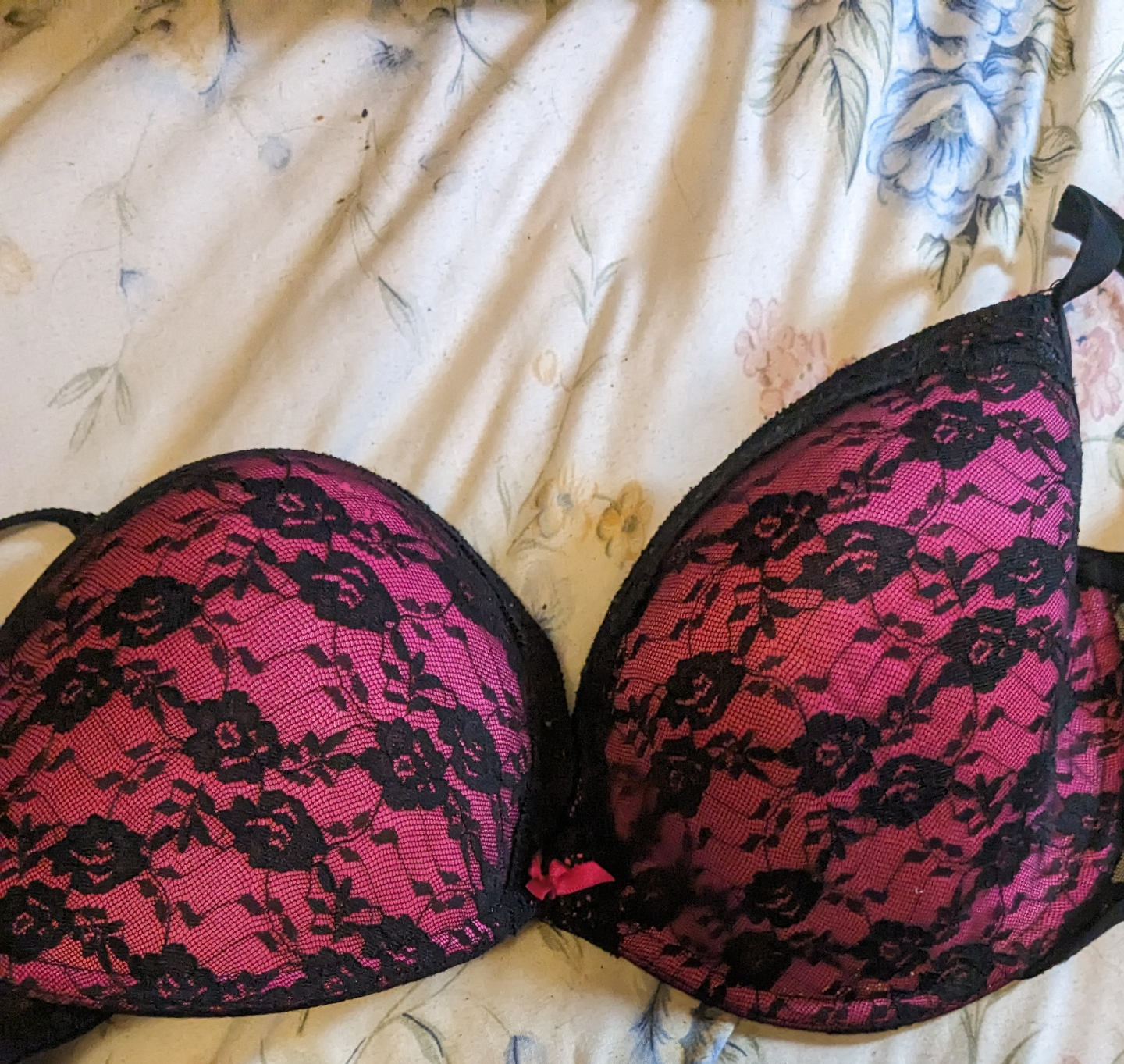 Pink and Black Lace Bra