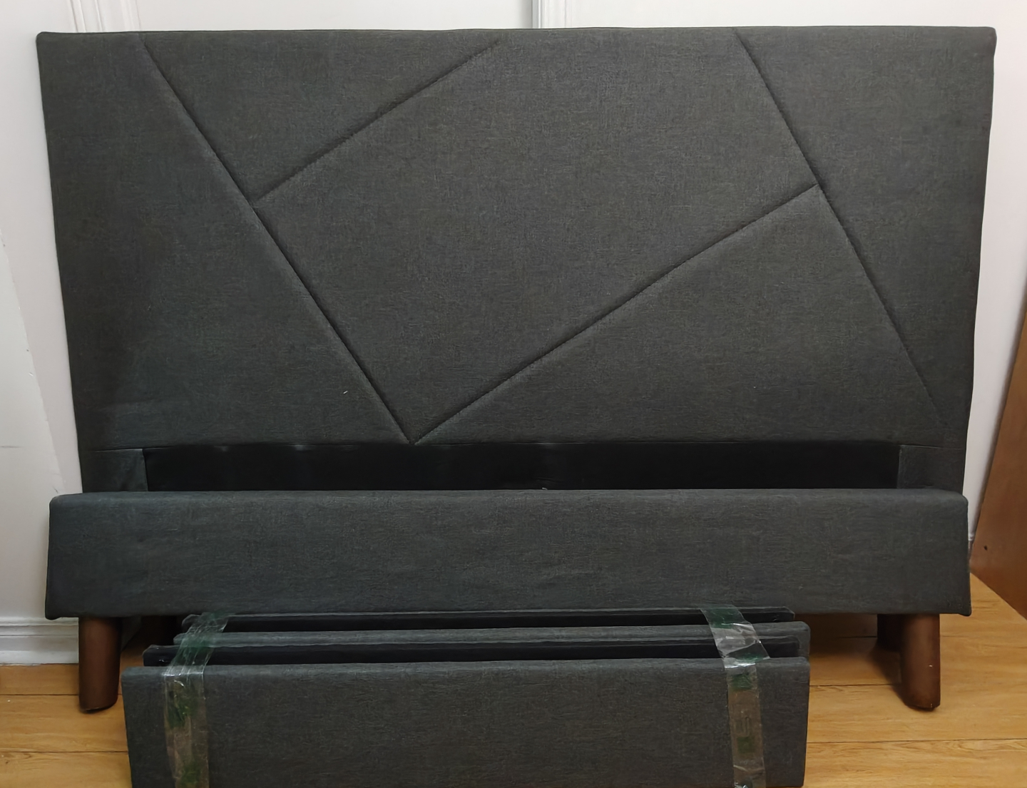 Queen Dark Grey Upholstered Headboard and Platform Bed Frame