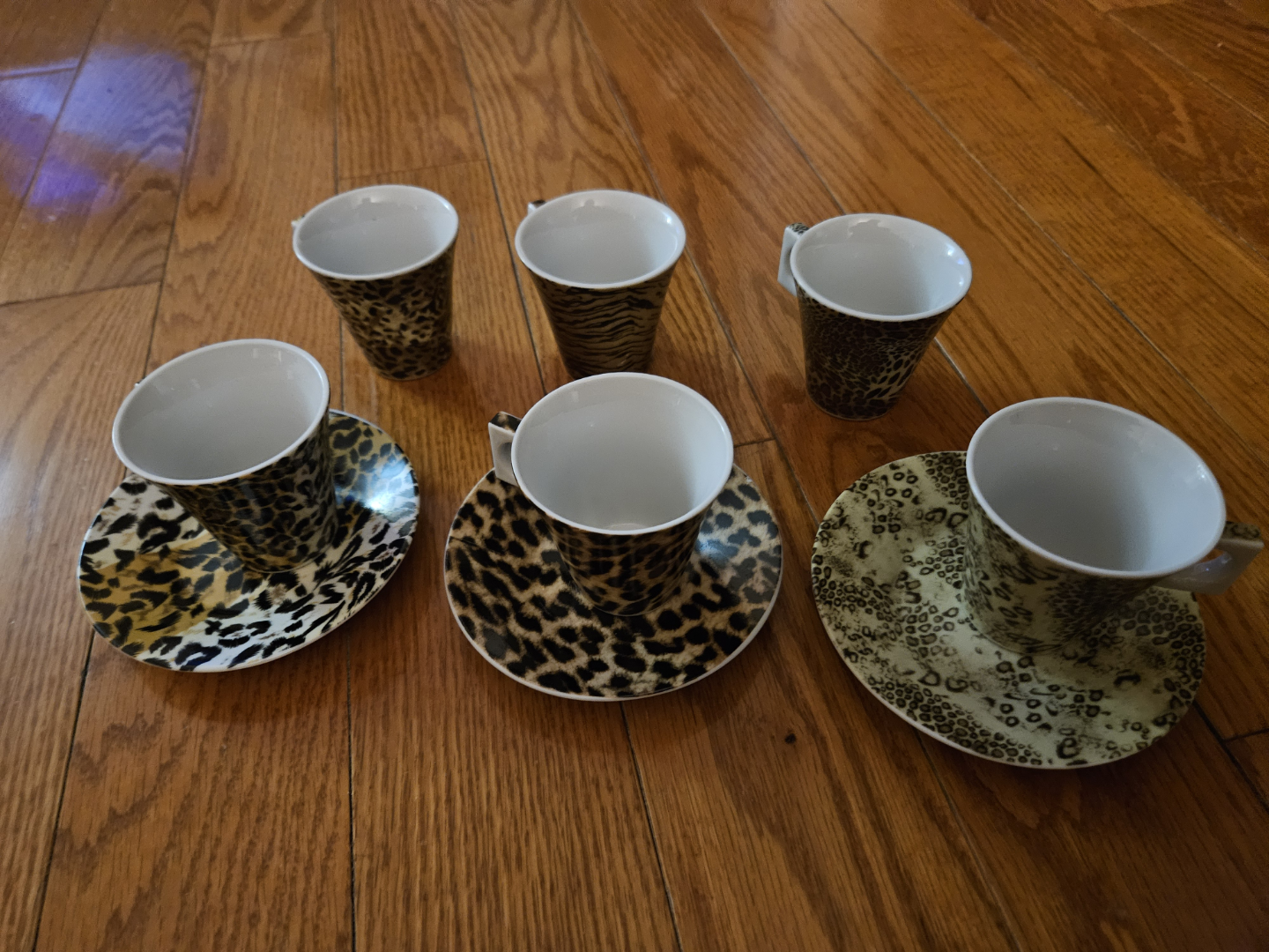 Animal print cups and saucers