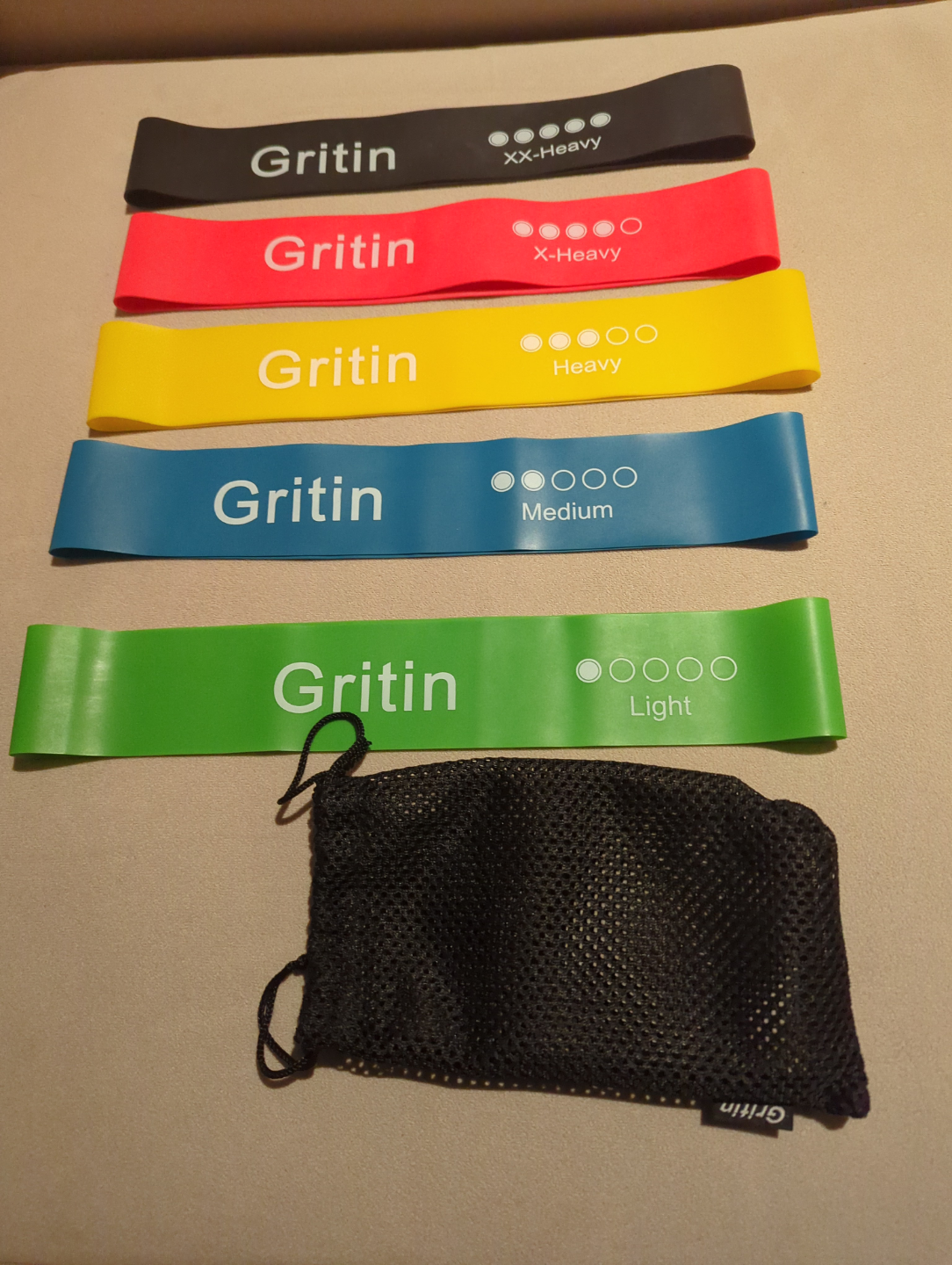 Gritin Resistance Bands Set - 5 Levels + Carry Bag