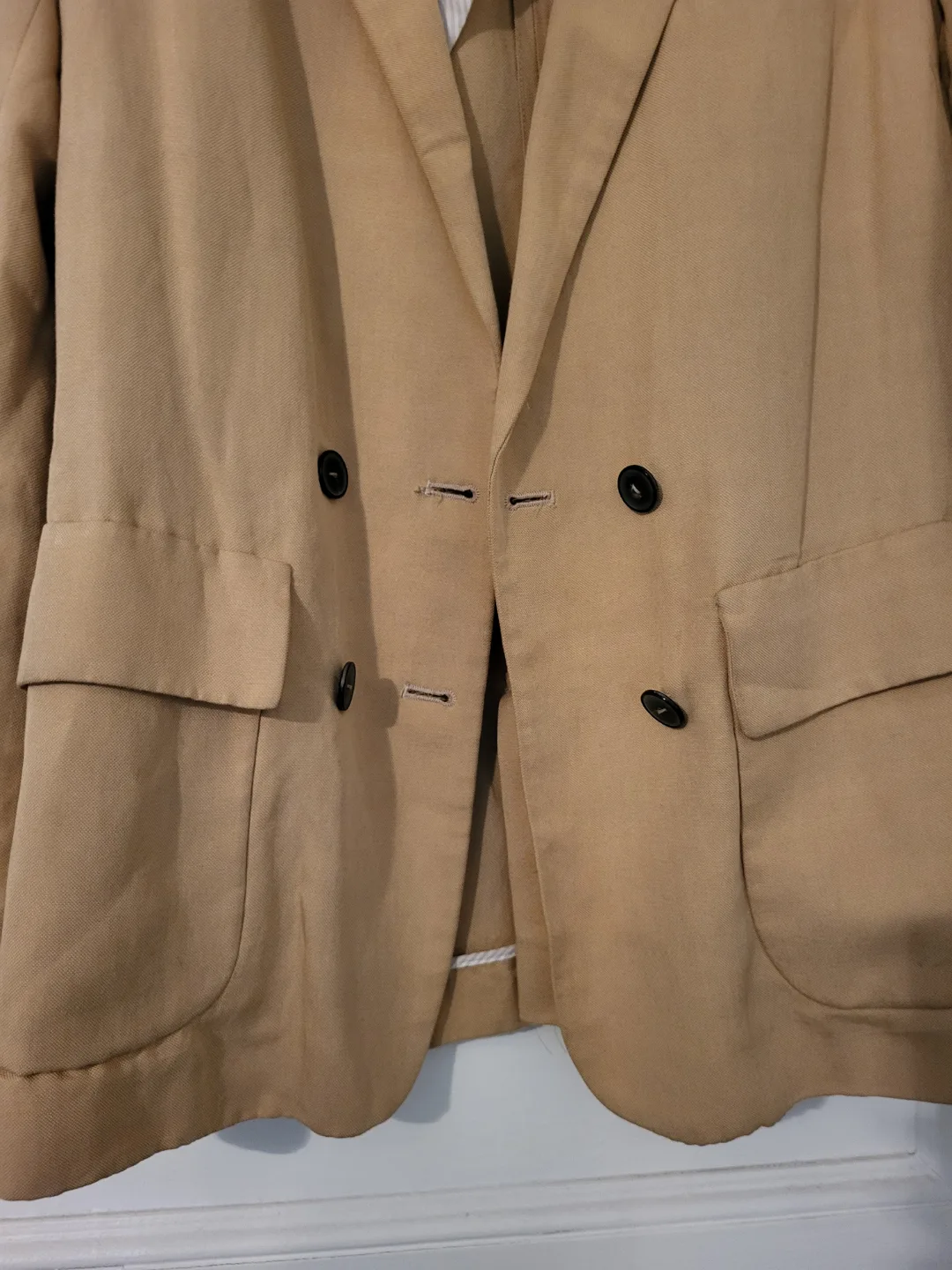 ❣️ Zara Blazer Cotton Blend Khaki Tan Double-Breasted - Size XS image indicator(4)