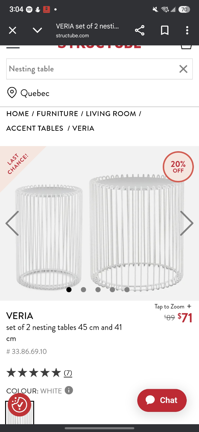 STRUCTUBE White Metal Nesting Tables Set of 2