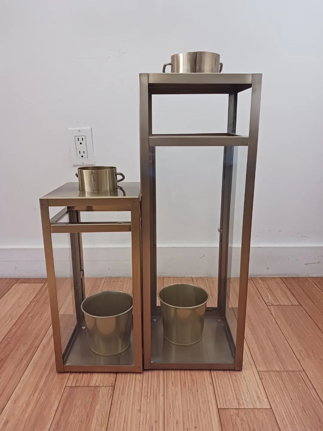 Elegant Gold Metal Lantern Set – Includes 2 Sizes + Glass Panels image indicator(4)