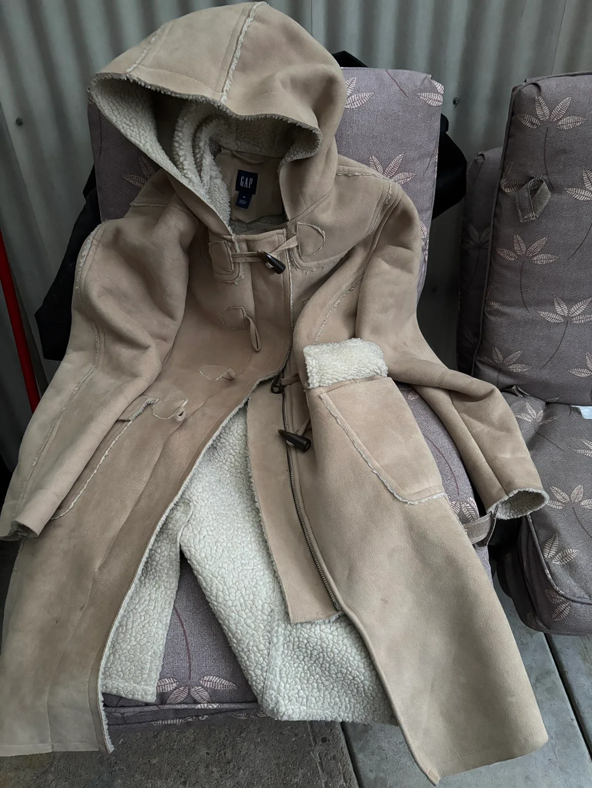 Vintage warm GAP faux leather coat w hood🧡 thumbnail