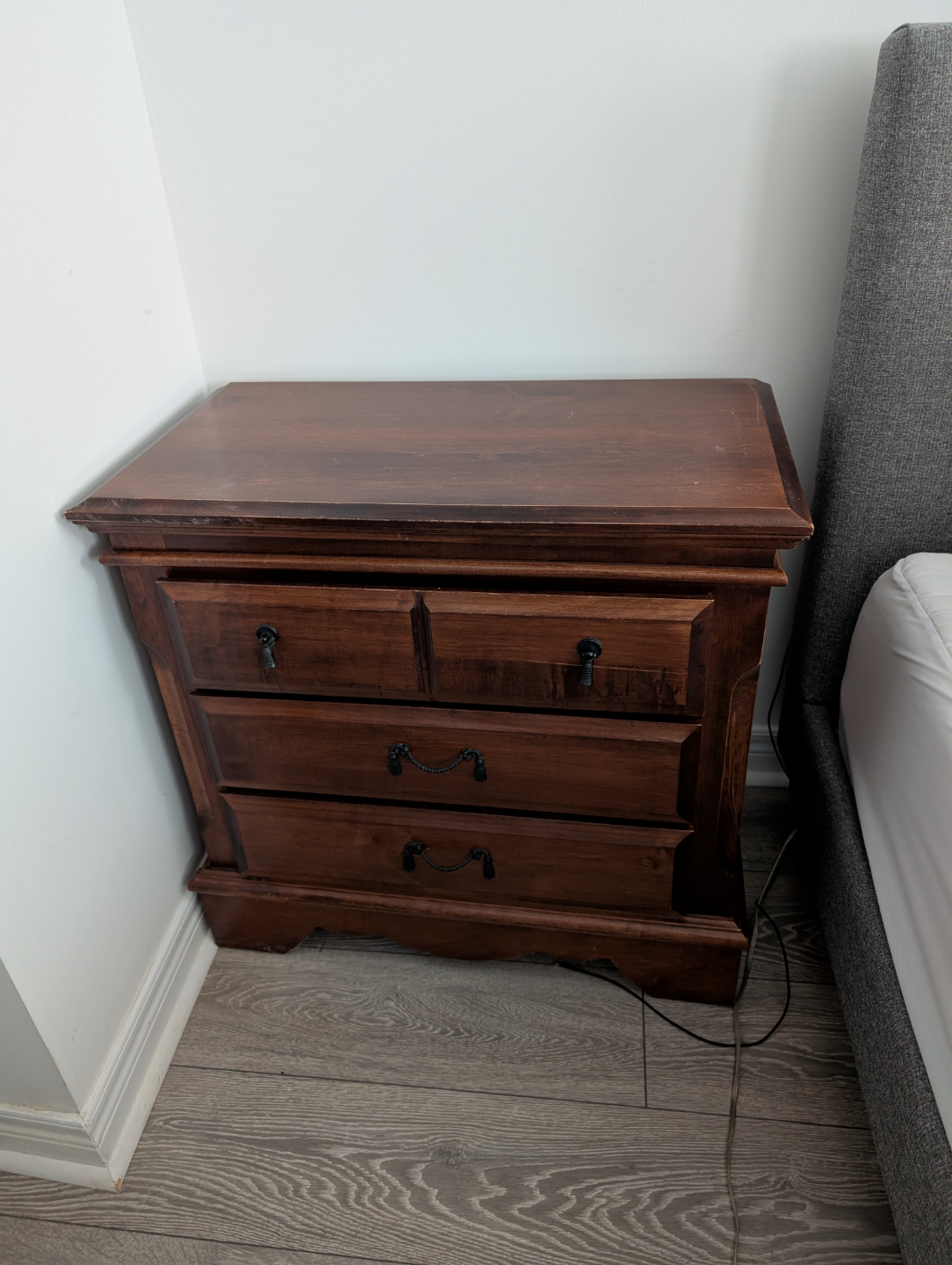 Pair of Dark Brown Wooden Nightstands with Three Drawers