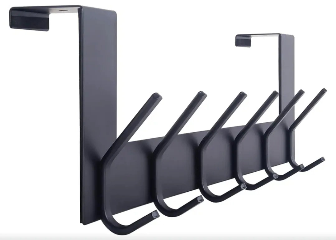 🧡Over-the-Door Hook Rack - Black Metal - 6 Hooks thumbnail