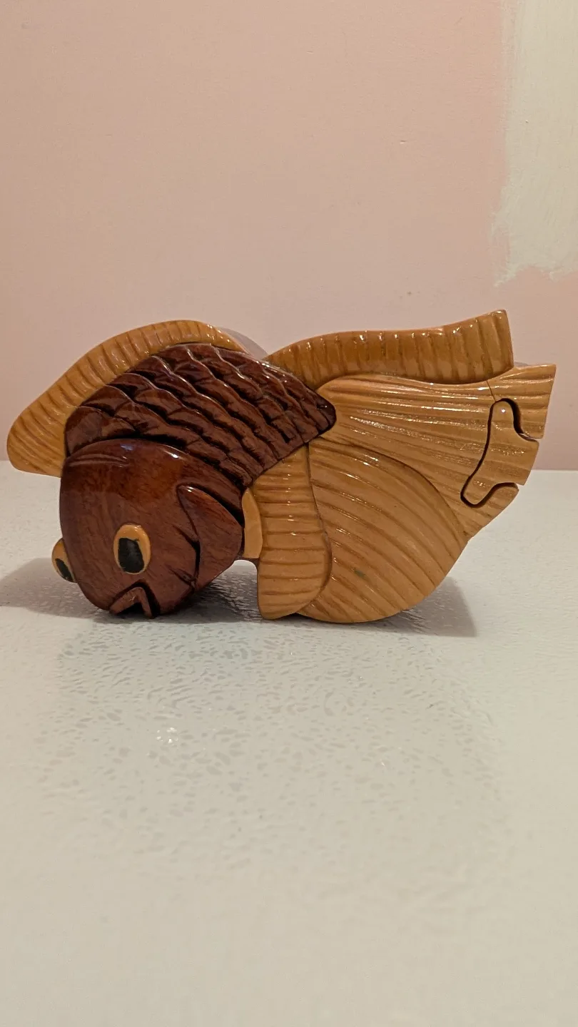 Intricate Wooden Fish Puzzle Box thumbnail