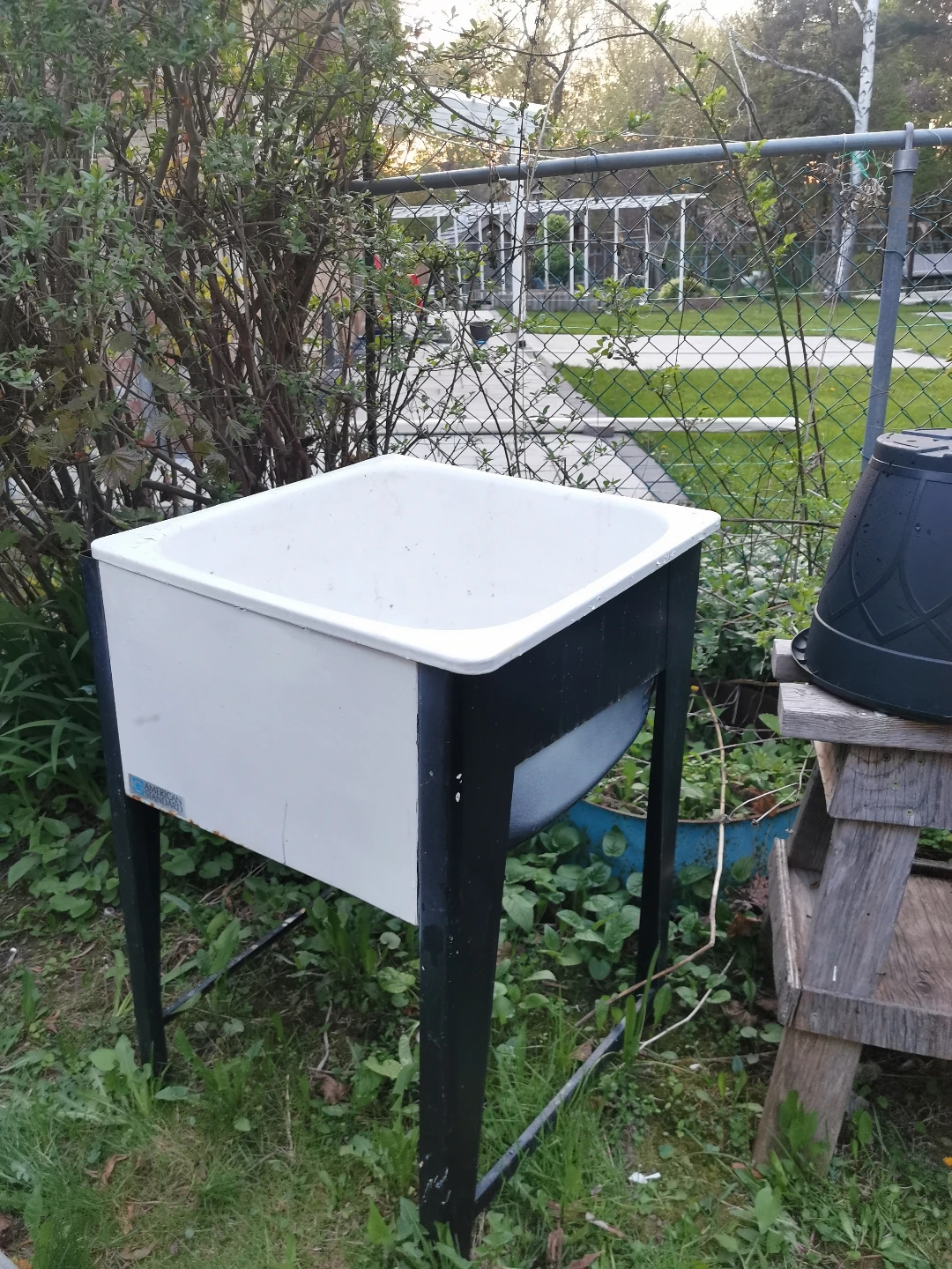 Vintage Enamel Utility Sink with Stand - photo 2