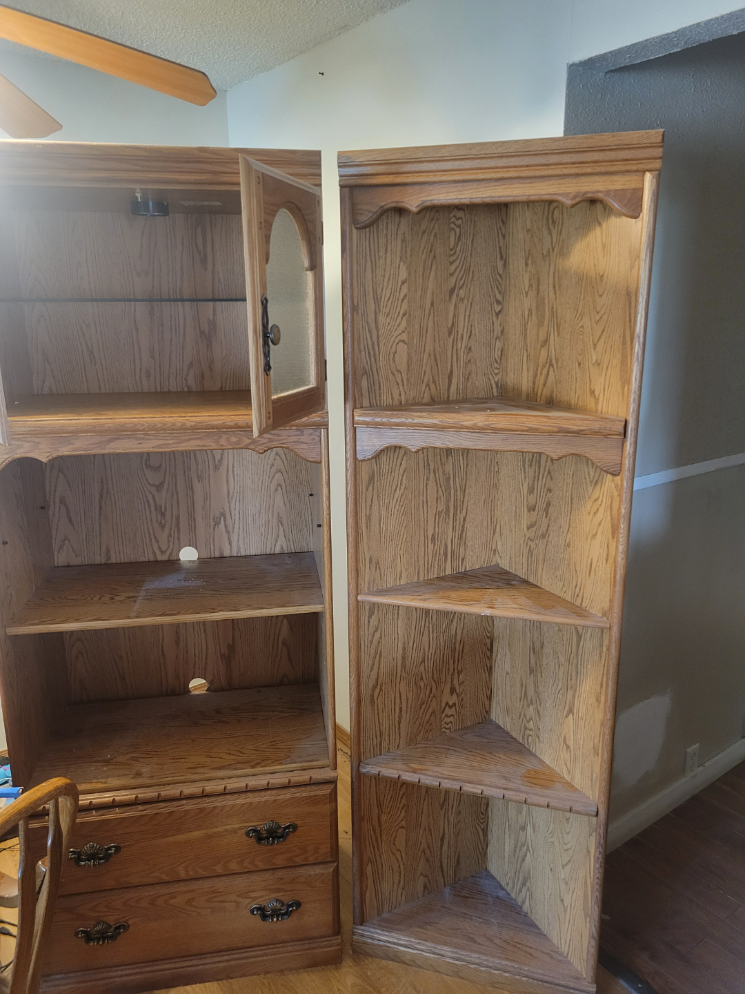 Oak Corner Cabinet and Hutch