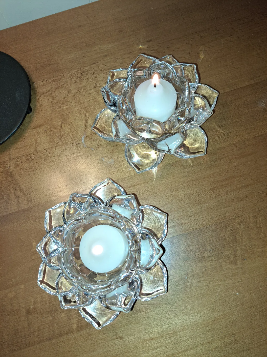 Pair of Partylite Glass Lotus Candle Holders image indicator(2)