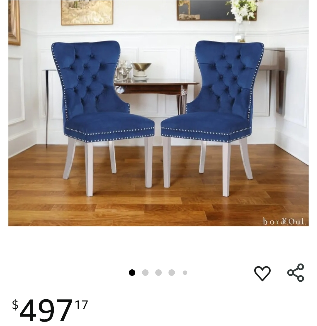 Set of 2 Elegant Blue Velvet Dining Chairs - photo 4