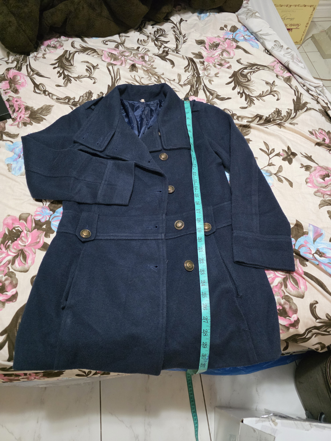 Navy Blue Double-Breasted Peacoat - photo 5