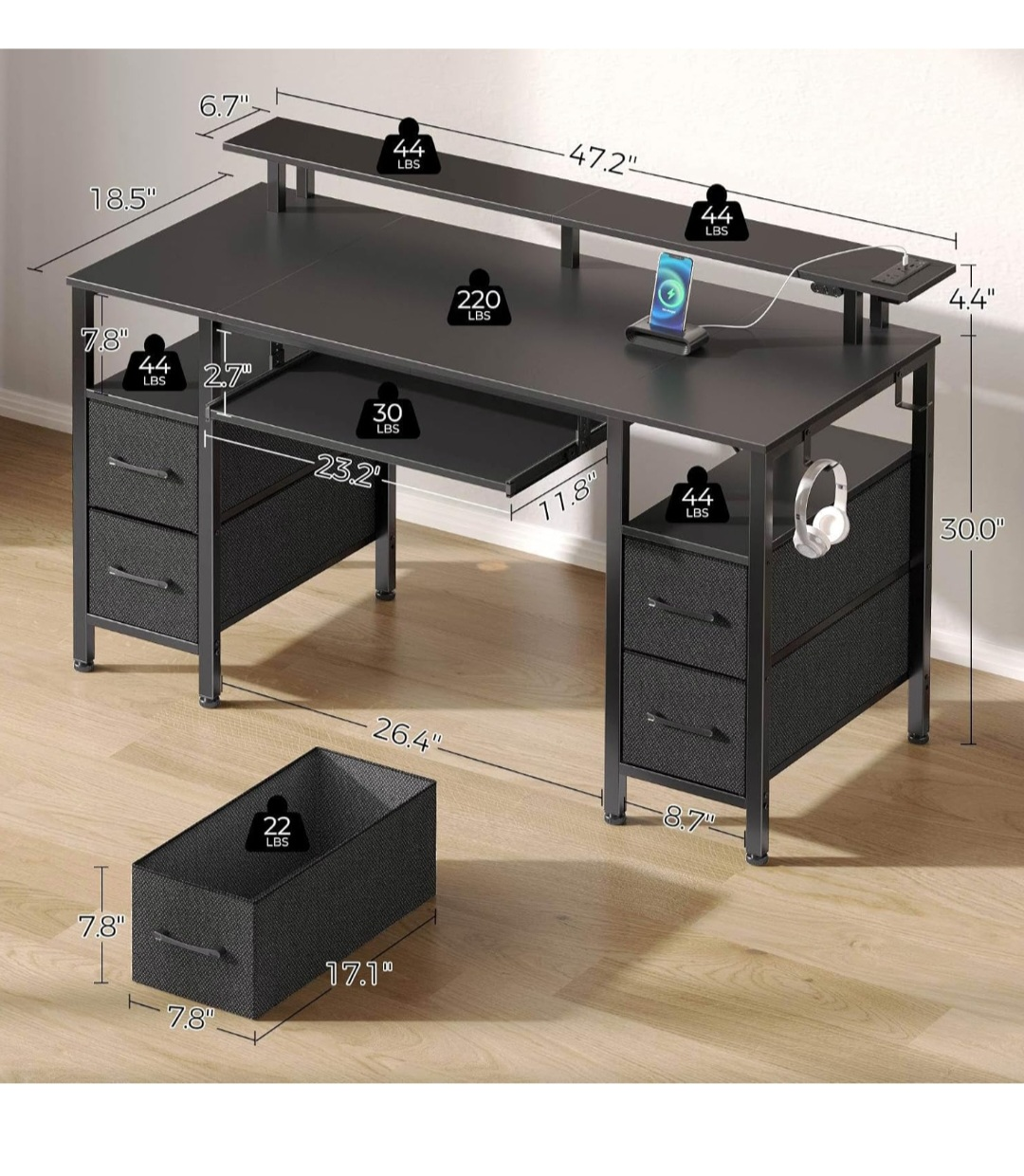 Gaming Desk with RGB LED Lights and Storage - photo 5