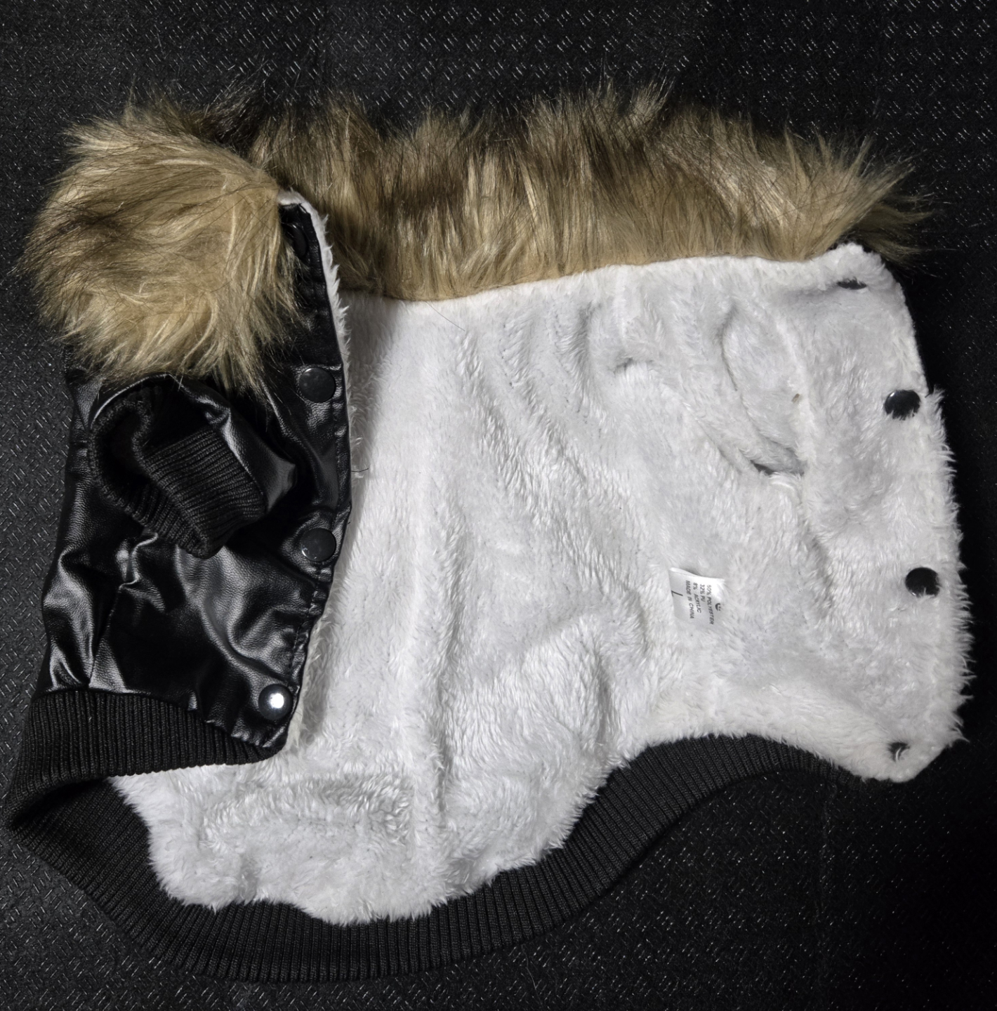 Black Faux Leather Dog Jacket with Fur Trim - Size XL - photo 3