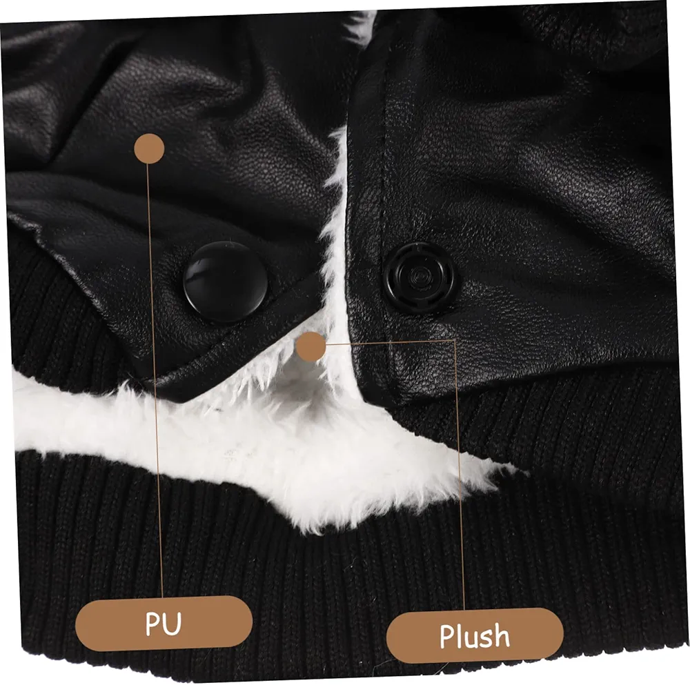 Black Faux Leather Dog Jacket with Fur Trim - Size XL - photo 5