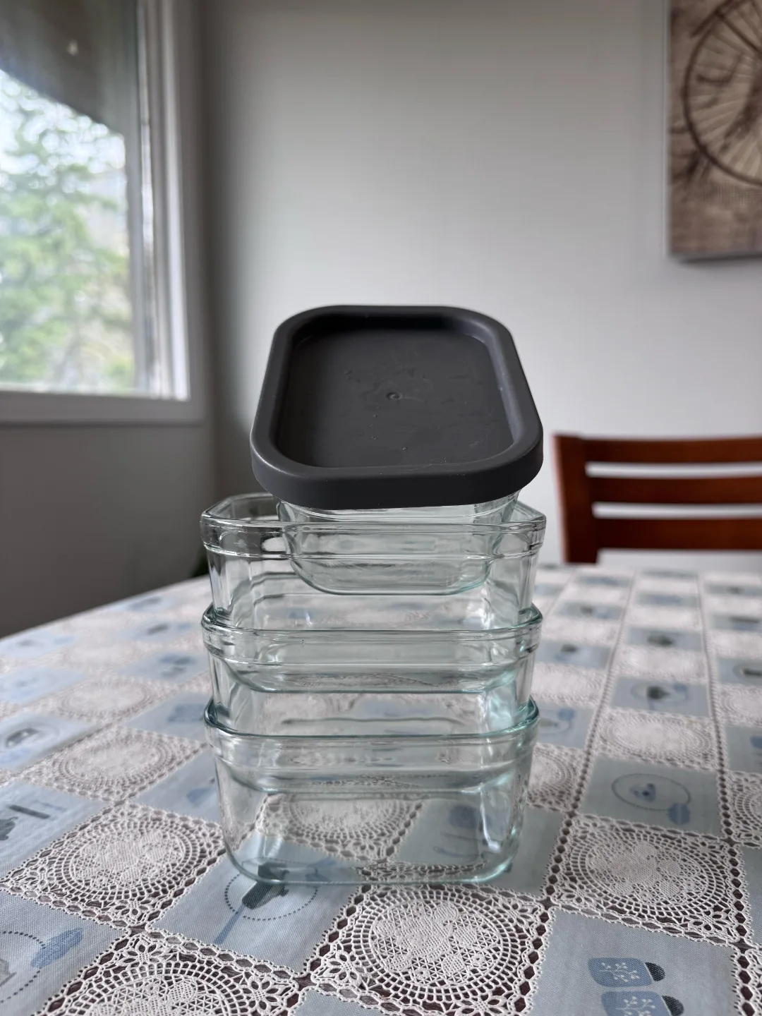 Set of four glass food storage containers with lids thumbnail