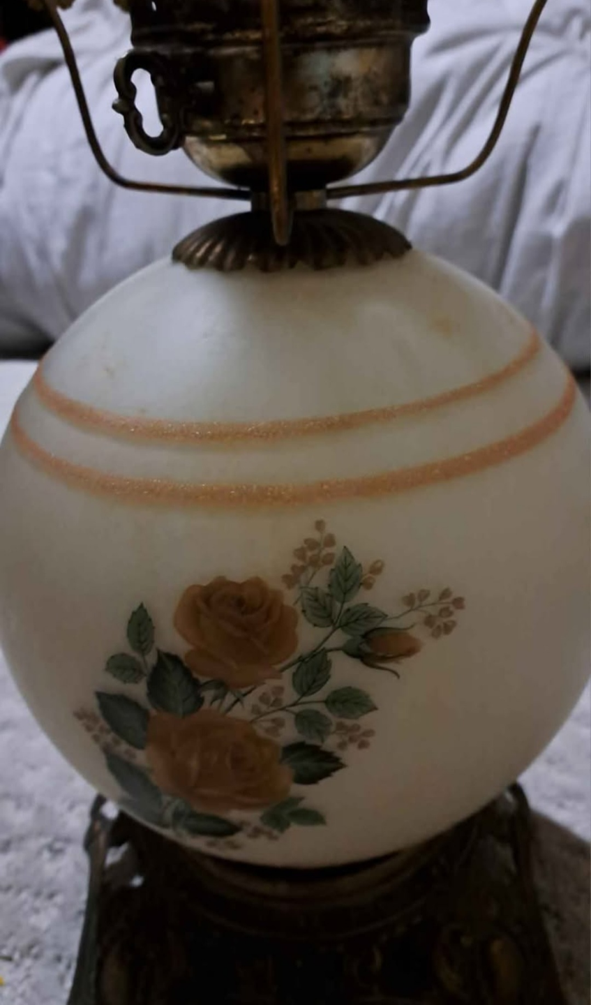 Large Floral Milk Glass Lamp, Mid Century Rose Glass - photo 4