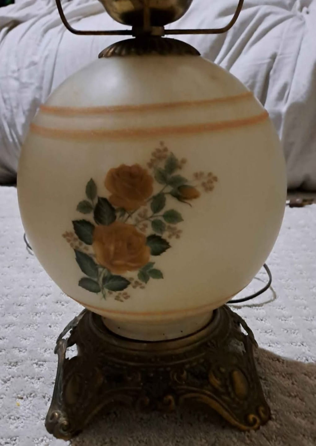 Large Floral Milk Glass Lamp, Mid Century Rose Glass - photo 5