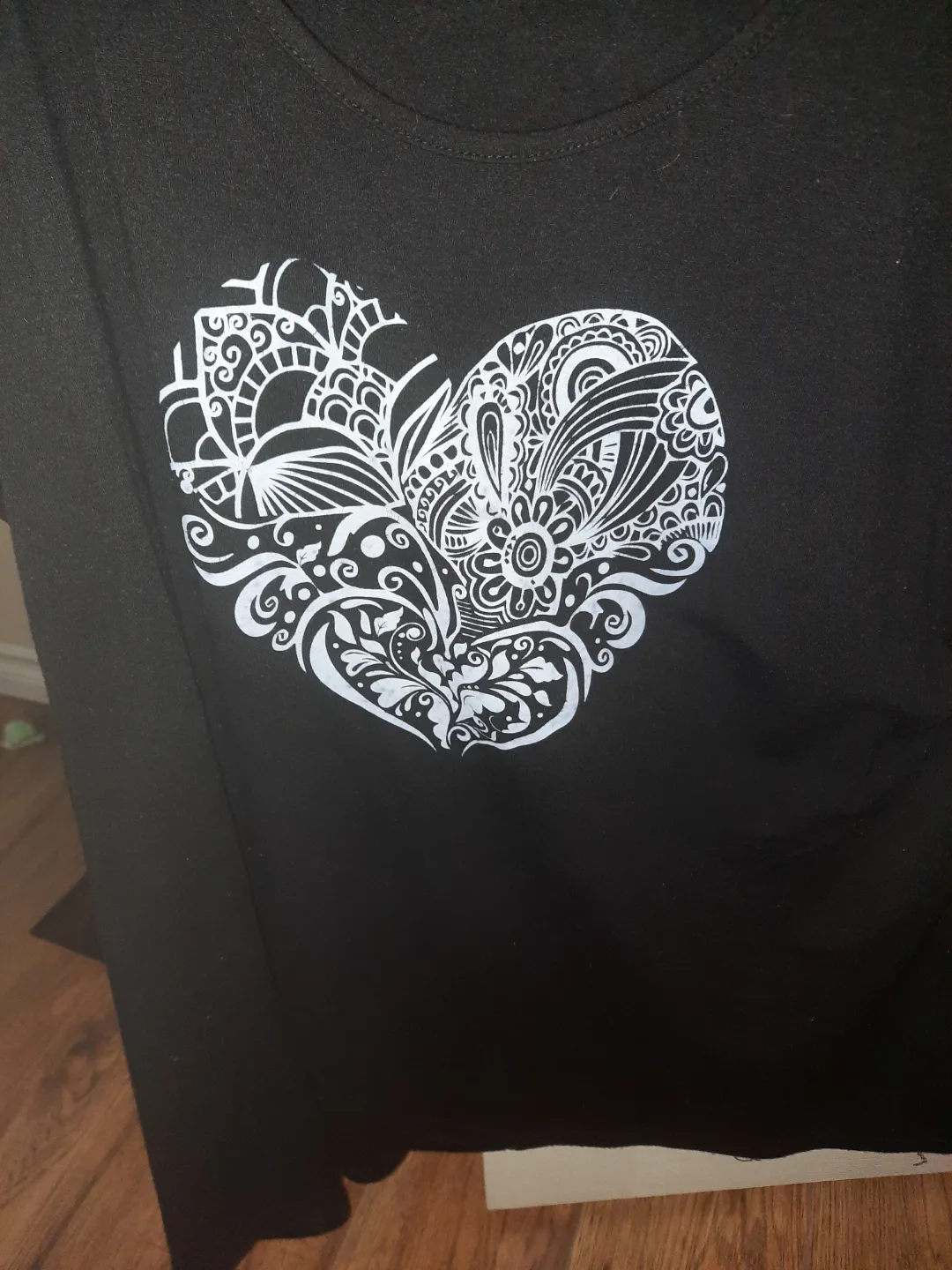 Black T-Shirt with Intricate White Heart Design pickup only image indicator(2)
