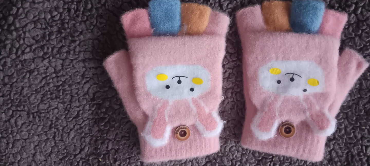 New_  Adorable Pink Bunny Fingerless Gloves thumbnail