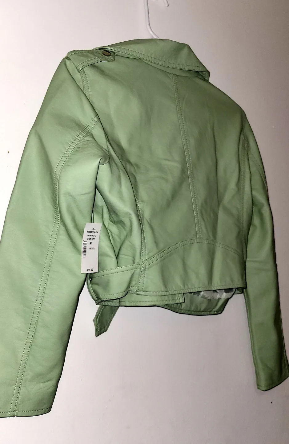 Cleo Petite Women's Green Faux Leather Moto Jacket - Size M image indicator(2)