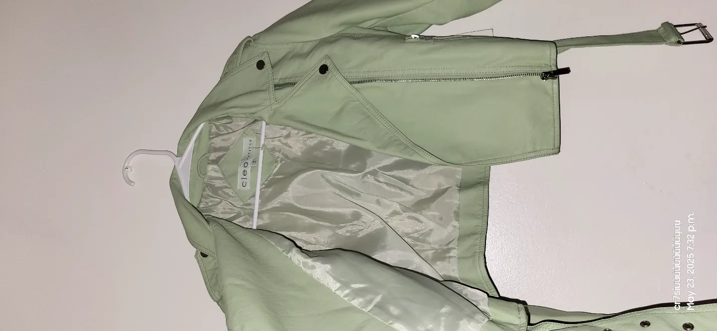 Cleo Petite Women's Green Faux Leather Moto Jacket - Size M image indicator(3)