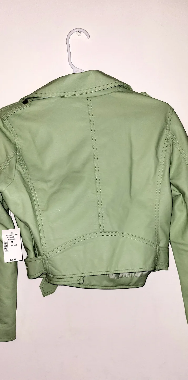 Cleo Petite Women's Green Faux Leather Moto Jacket - Size M image indicator(4)