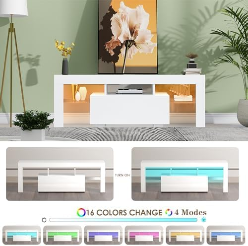 Modern White LED TV Stand with Storage - photo 3