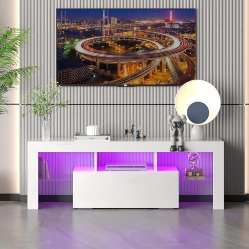 Modern White LED TV Stand with Storage - photo 4