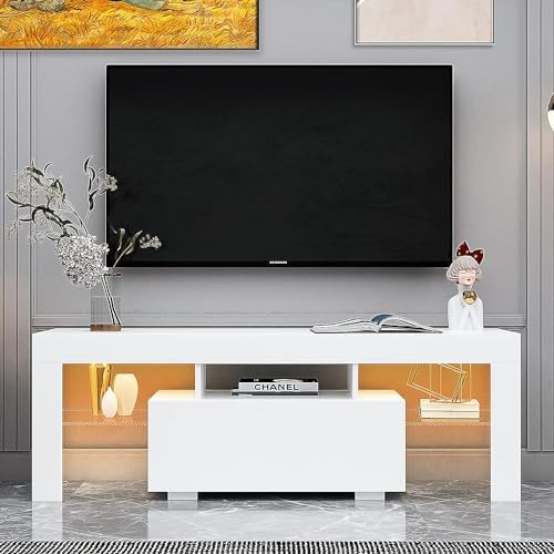 Modern White LED TV Stand with Storage - photo 5