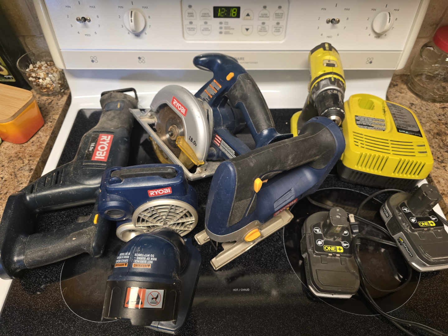 Set of battery operated Ryobi power tools