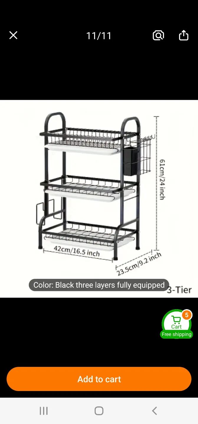 3-Tier Black Dish Drying Rack thumbnail