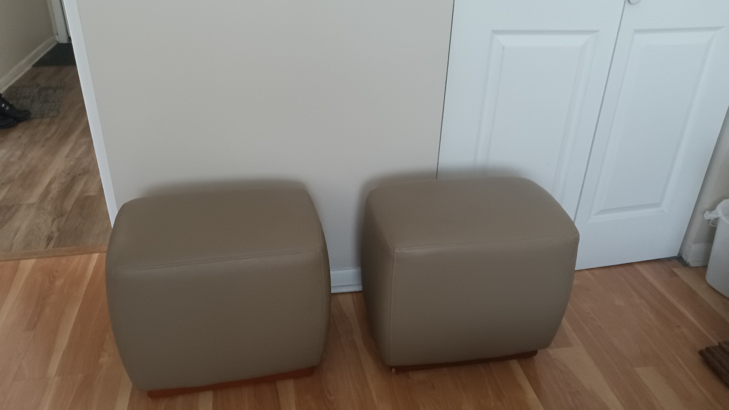 Pair of Beige Leather Ottomans