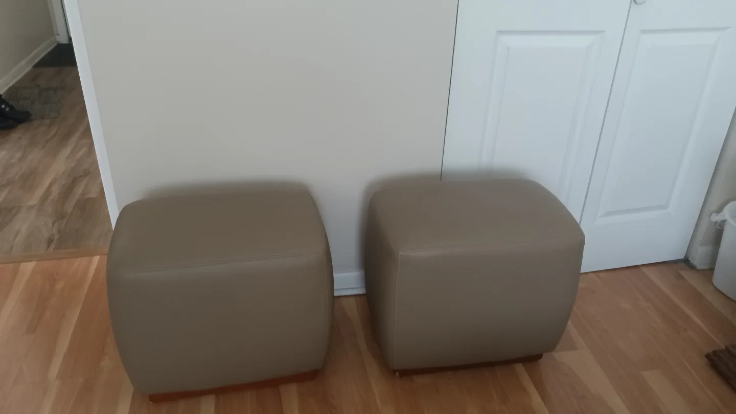 Pair of Beige Leather Ottomans thumbnail
