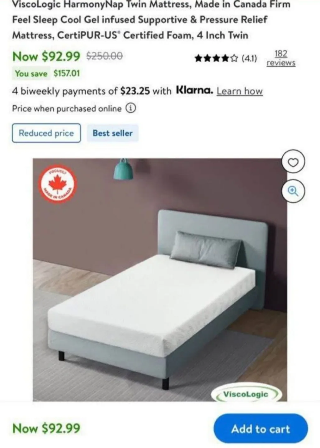 Twin size mattress ViscoLogic thumbnail