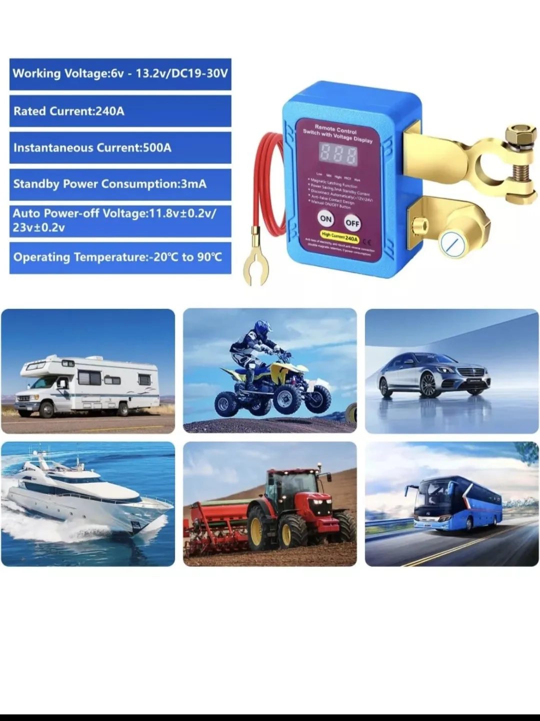 Remote Battery Disconnect Switch,12V/24V 240A,Kill Switch image indicator(3)